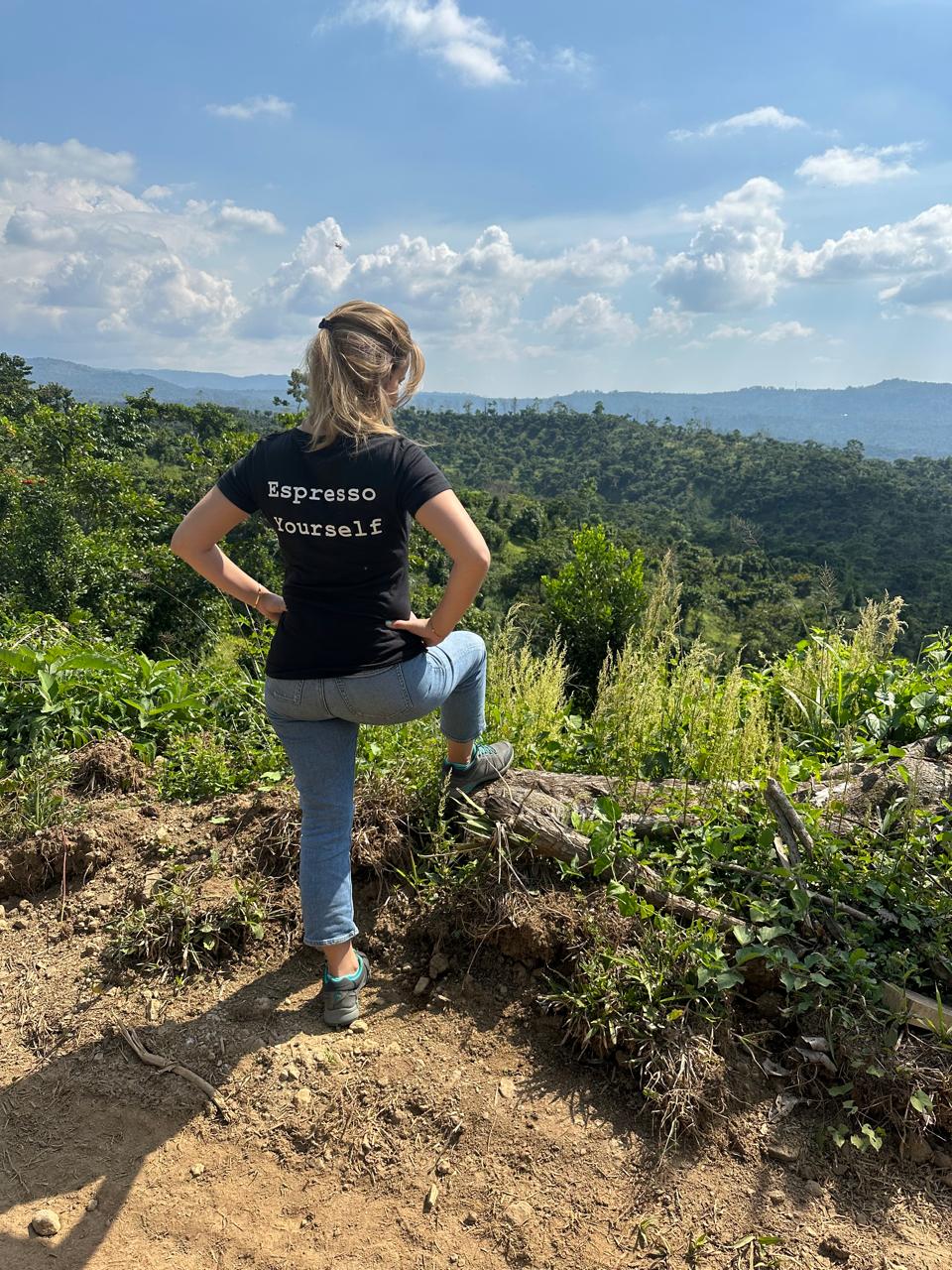 Gabriela Rodas overlooking coffee-growing hills